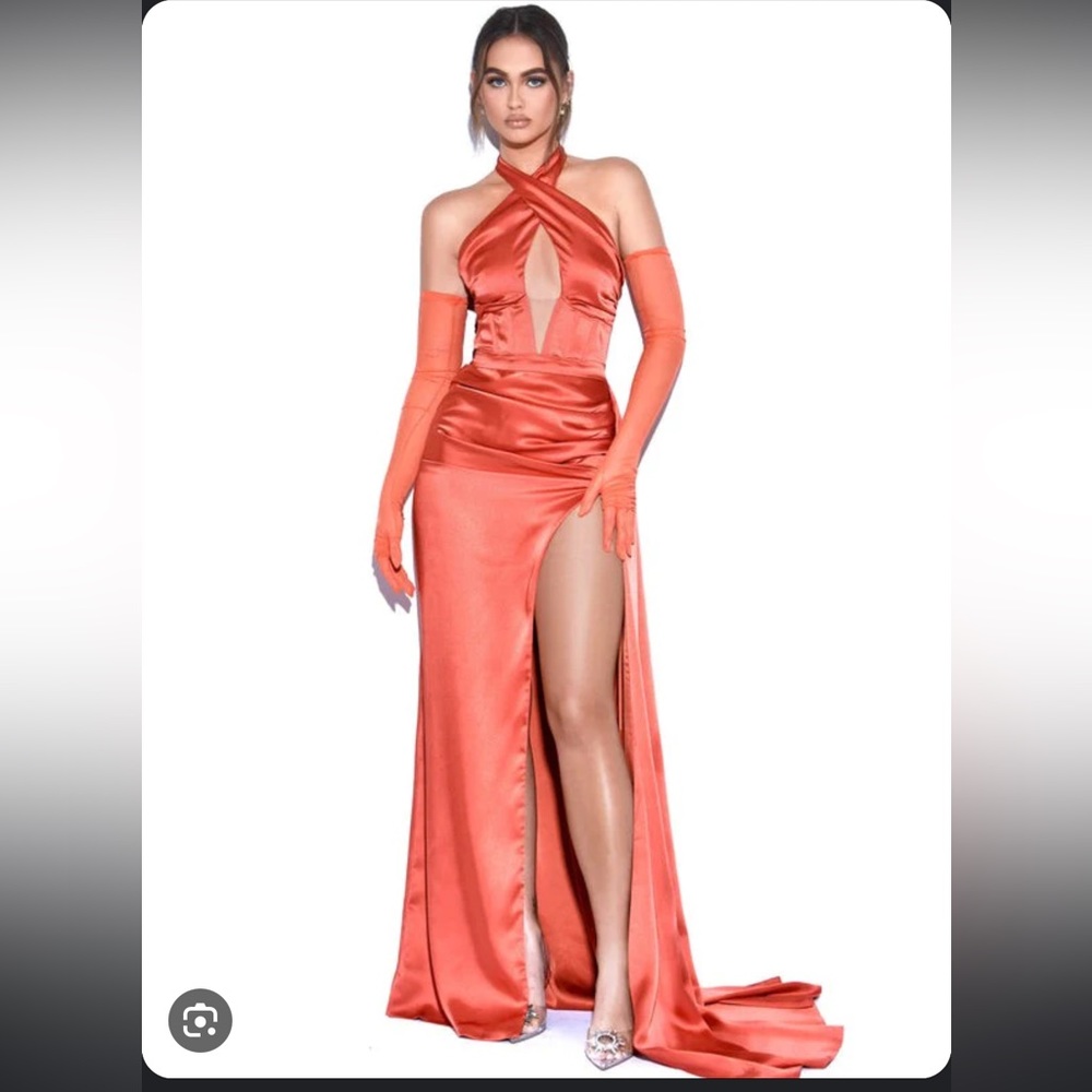 Miss Circle Wonder Poppy High Slit Satin Draping Gown 🧡🔥